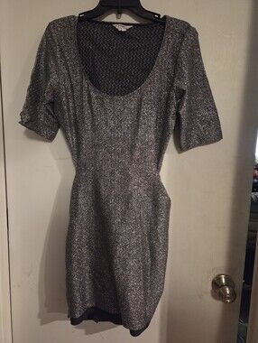 BCBG Women's Silver Glitter Scoop-Neck Dress Size Large